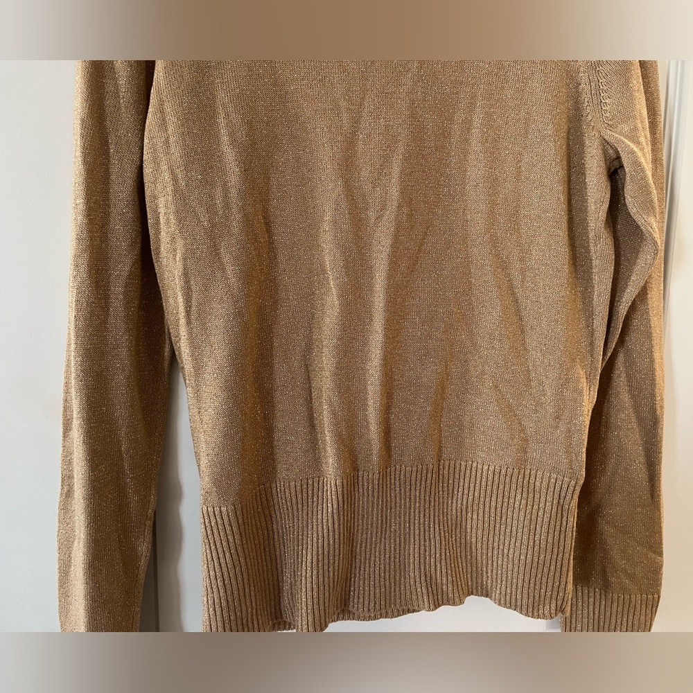 New York & Company Gold Metallic Wrap Blouse Sweater Women’s size medium - Picture 4 of 16